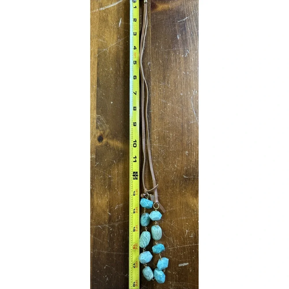 Large Chunky Faceted‎ Amazonite Polished Bead Statement Necklace Adjustable EUC
